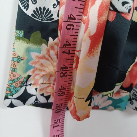 Natori Kimono Robe & Gown Asian Floral XL Belted Satin Pockets Black Geometric - Picture 3 of 11